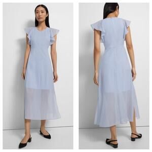 Theory Ruffle Sleeve Midi Dress Organic Cotton Size 4 Blue Fairy Cottagecore